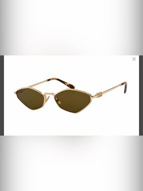 Miu Miu Gold Frame Olive Lens Sunglasses with Tortoiseshell Temples